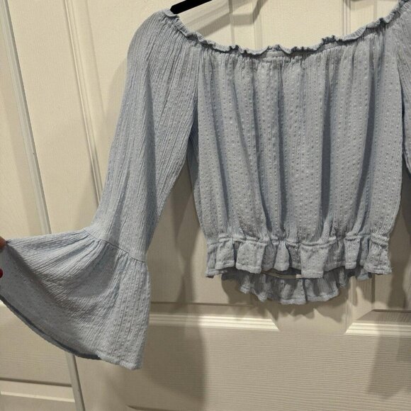 Women’s piccola bella blouse Off Shoulder Blue Summer Lightweight Bell Sleeves S - Picture 4 of 8